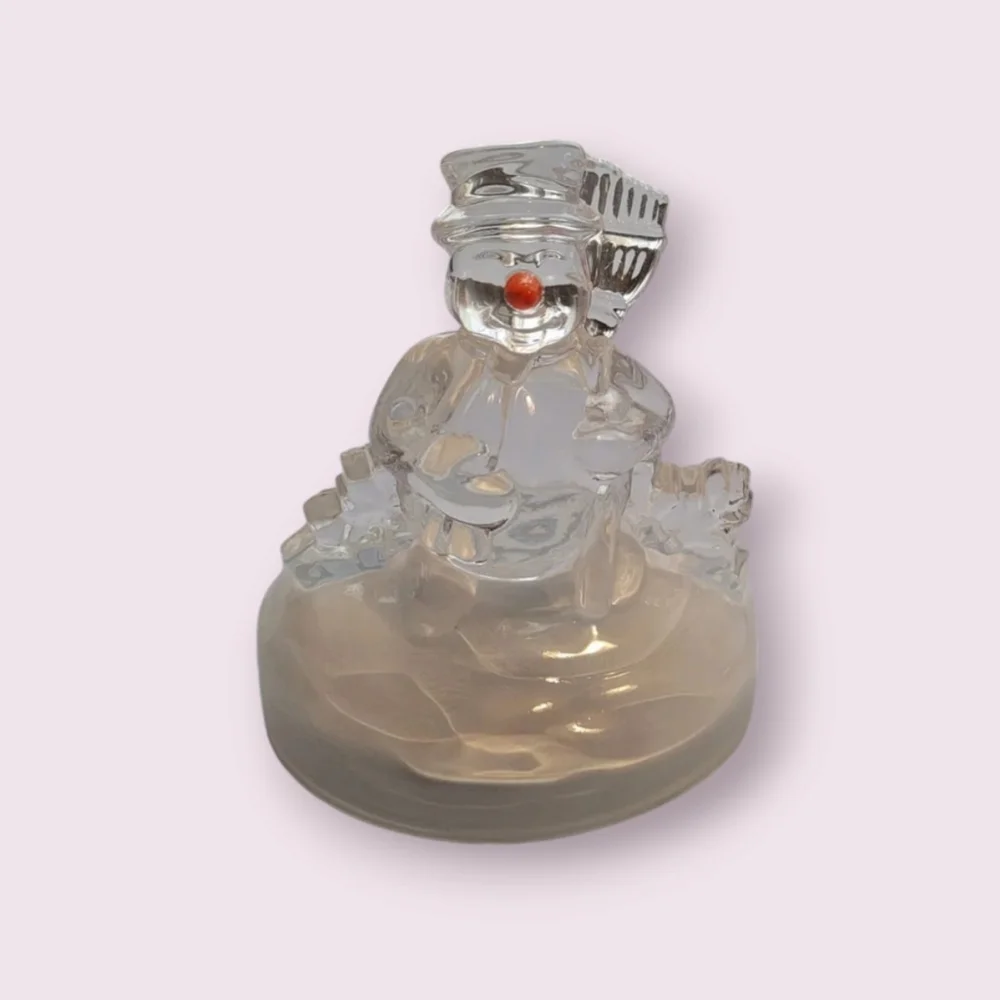 Cristal d'Arques Musical Frosty the Snowman Figurine Clear Vintage Original box